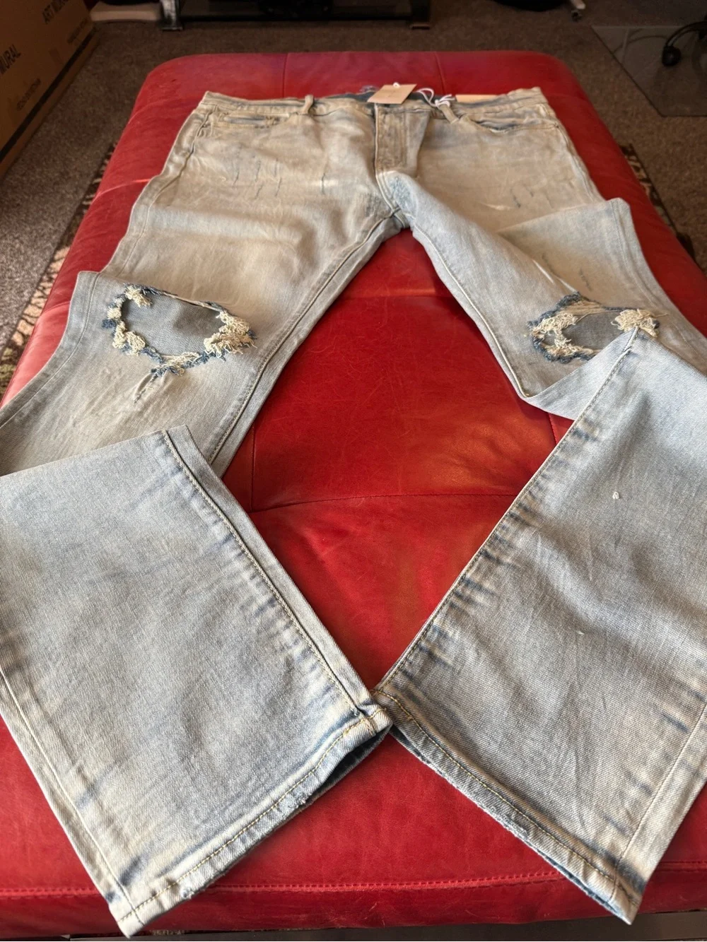 MNML Light Wash Distressed Men's Jeans - Casual Ripped Slim Fit size 40